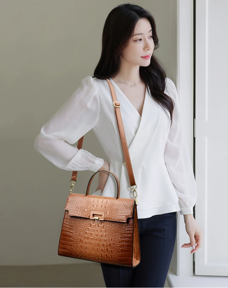 QPN2099 Ladies Fashion Simple Square Lock Closure Daily Office Shoulder Bag