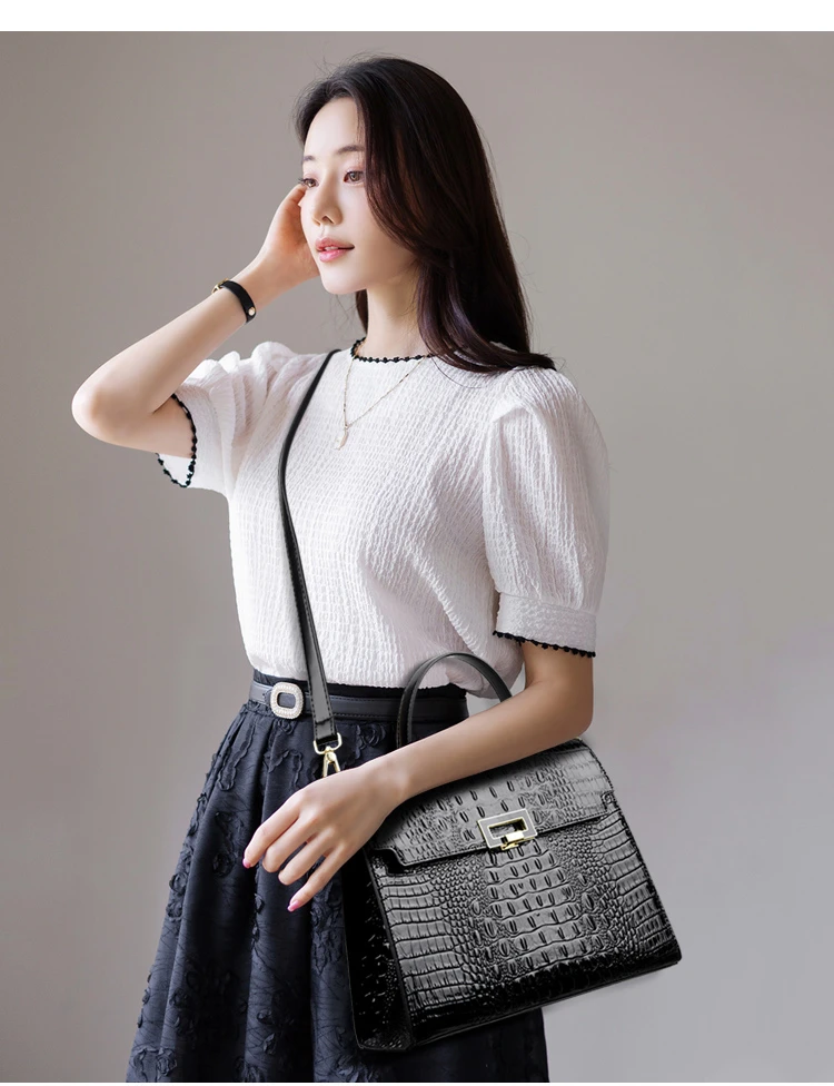 QPN2099 Ladies Fashion Simple Square Lock Closure Daily Office Shoulder Bag