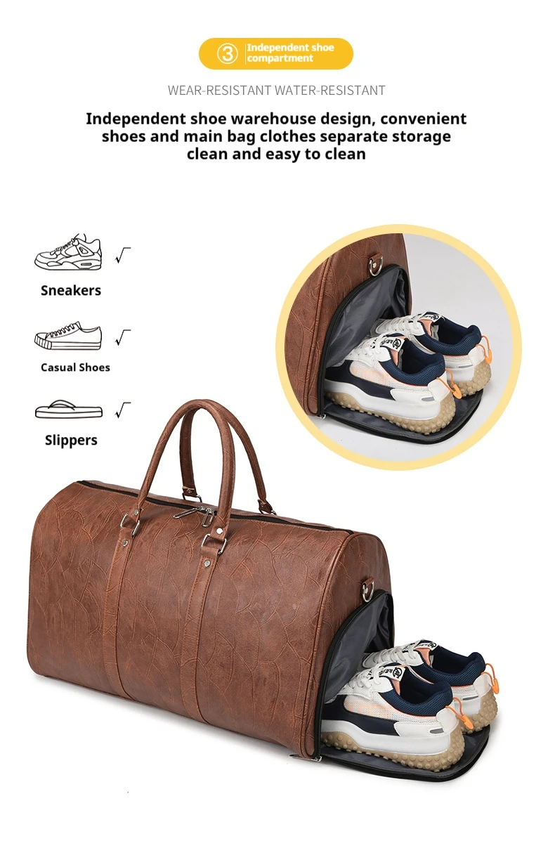 BED733 Unisex Minimalist PU Travel Bag Large Capacity