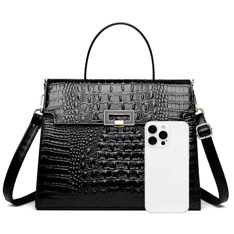 QPN2099 Ladies Fashion Simple Square Lock Closure Daily Office Shoulder Bag
